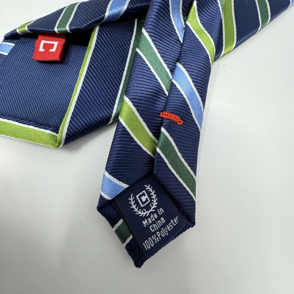 Chaps Neckties Mens Navy Paisley Silk + Navy Green Stripe Polyester Lot of 2‎